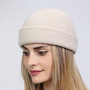 Beige Knit Beanie Hat